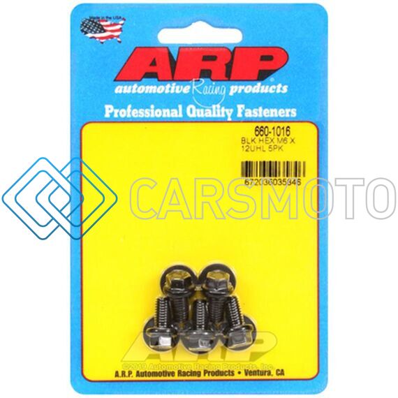 ARP 660-1016 M6 X 1.00 X 12  HEX BLACK OXIDE BOLTS (5/PKG)