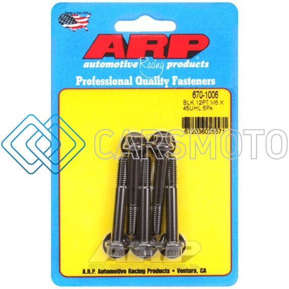 ARP 670-1006 M6 X 1.00 X 45 12PT BLACK OXIDE BOLTS (5/PKG)