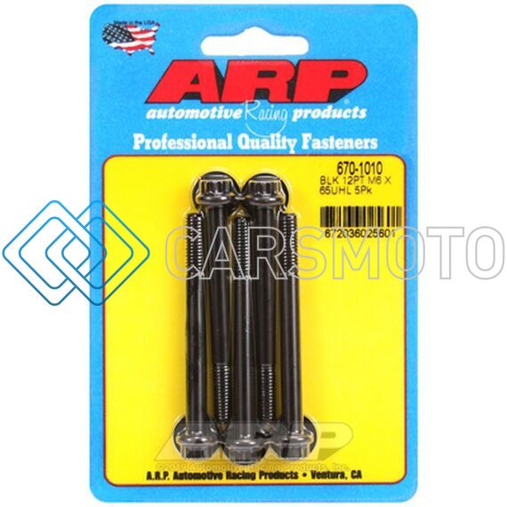 ARP 670-1010 M6 X 1.00 X 65 12PT BLACK OXIDE BOLTS (5/PKG)