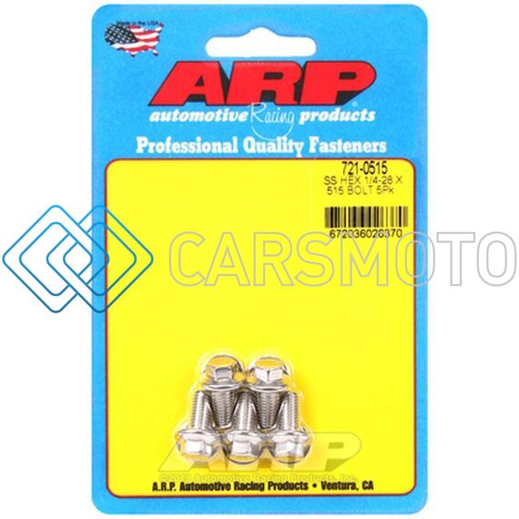 ARP 721-0515 1/4-28 X 0.515 HEX SS BOLTS (5/PKG)