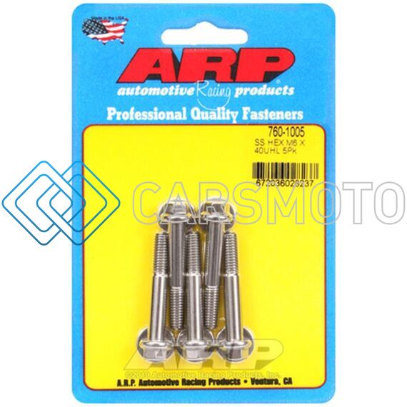 ARP 760-1005 M6 X 1.00 X 40 SS HEX BOLTS (5/PKG)