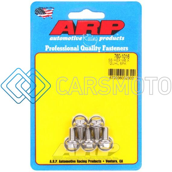 ARP 760-1016 M6 X 1.00 X 12 HEX STAINLESS STEEL BOLTS (SET OF 5)