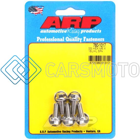 ARP 760-1017 M6 X 1.00 X 16 HEX STAINLESS STEEL BOLTS (SET OF 5)