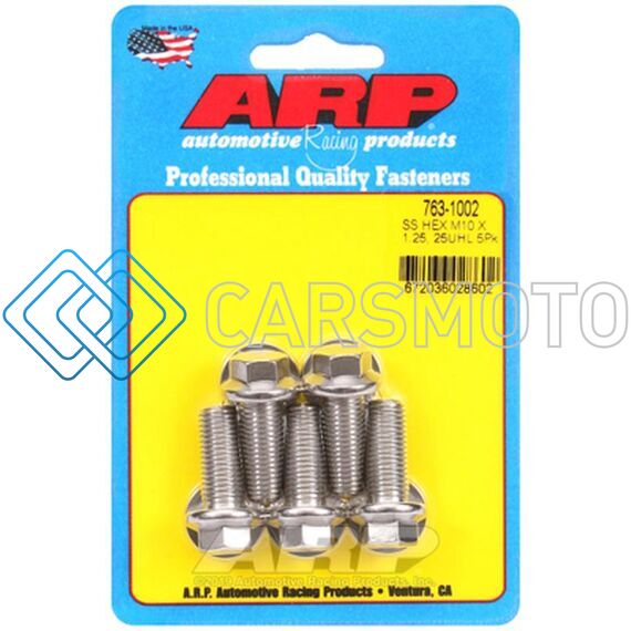 ARP 763-1002 M10 X 1.25 X 25 HEX SS BOLTS (5/PKG)