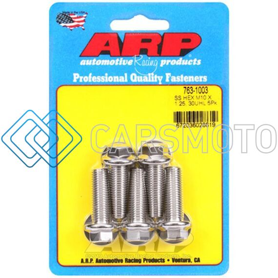 ARP 763-1003 M10 X 1.25 X 30 SS HEX BOLTS (5/PKG)