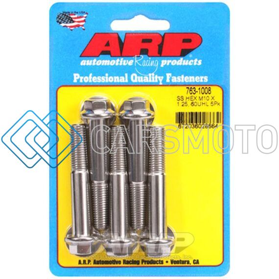 ARP 763-1008 M10 X 1.25 X 60 SS HEX BOLTS (5/PKG)