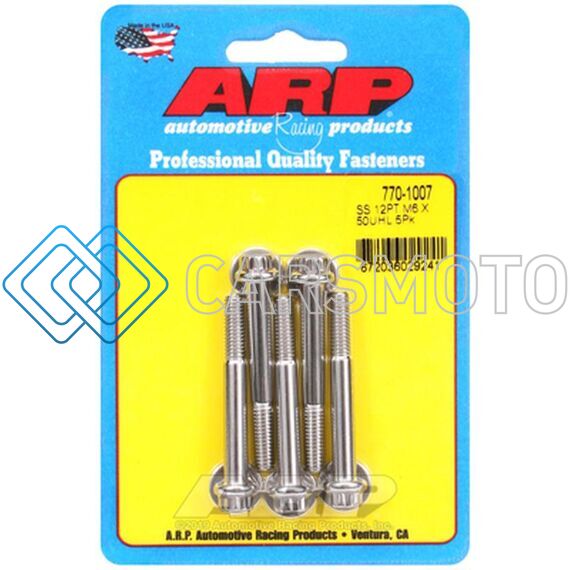 ARP 770-1007 M6 X 1.00 X 50 12PT STAINLESS STEEL BOLTS (SET OF 5)