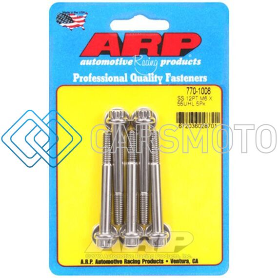 ARP 770-1008 M6 X 1.00 X 55 12PT STAINLESS STEEL BOLTS - 5PK