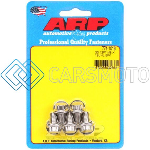 ARP 771-1016 M8 X 1.25 X 12 12PT STAINLESS STEEL BOLTS (SET OF 5)