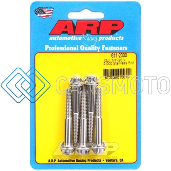ARP 611-2000 1/4 IN.-20 RH THREAD, 2.000 IN 12 POINT SS 300 BOLTS - SET OF 5