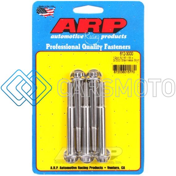 ARP 612-3000 5/16 IN.-18 RH THREAD, 3.000 IN 12 POINT SS 300 BOLTS - SET OF 5