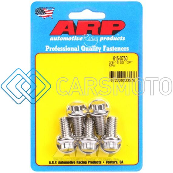 ARP 615-0750 3/8 IN.-16 RH THREAD, 0.750 IN 12 POINT SS 300 BOLTS - SET OF 5