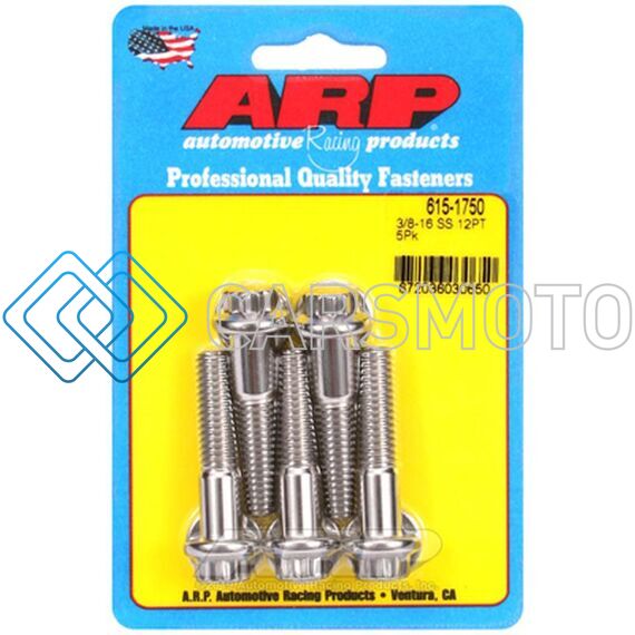 ARP 615-1750 3/8 IN.-16 RH THREAD, 1.750 IN 12 POINT SS 300 BOLTS - SET OF 5