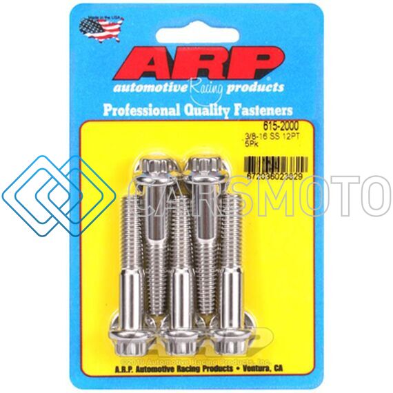 ARP 615-2000 3/8 IN.-16 RH THREAD, 2 IN 12 POINT SS 300 BOLTS - SET OF 5