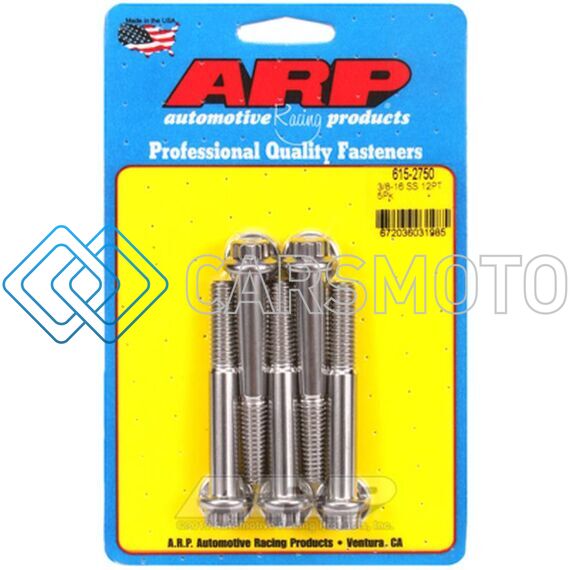 ARP 615-2750 3/8 IN.-16 RH THREAD, 2.750 IN 12 POINT SS 300 BOLTS - SET OF 5