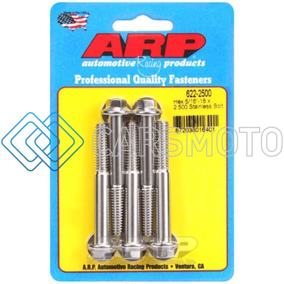 ARP 622-2500 5/16 IN.-18 RH THREAD, 2.500 IN HEX HEAD SS 300 BOLTS - SET OF 5