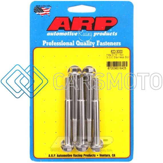 ARP 622-3000 5/16 IN.-18 RH THREAD, 3.000 IN HEX HEAD SS 300 BOLTS - SET OF 5