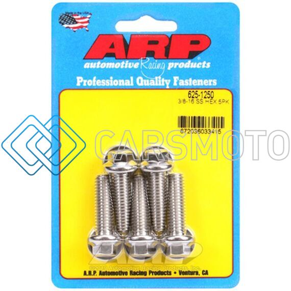 ARP 625-1250 3/8 IN.-16 RH THREAD, 1.250 IN HEX HEAD SS 300 BOLTS - SET OF 5