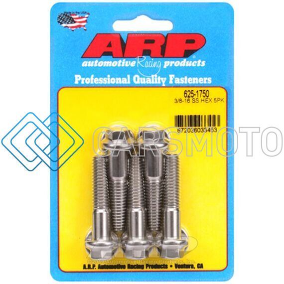 ARP 625-1750 3/8-16 IN. THREAD, 1.75 IN HEX HEAD SS BOLTS - SET OF 5