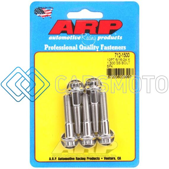 ARP 712-1500 5/16 IN.-24 RH THREAD, 1.500 IN 12 POINT SS 300 BOLTS - SET OF 5