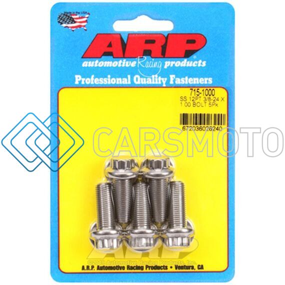 ARP 715-1000 3/8 IN.-24 RH THREAD, 1.00 IN 12 POINT SS 300 BOLTS - SET OF 5