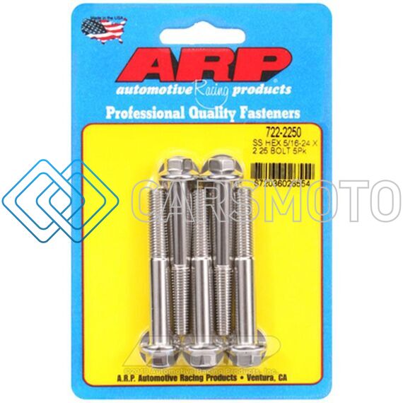 ARP 722-2250 5/16 IN.-24 RH THREAD, 2.250 IN HEX HEAD SS 300 BOLTS - SET OF 5