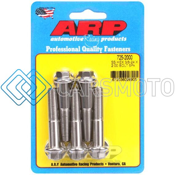 ARP 725-2000 3/8 IN.-24 RH THREAD, 2.000 IN HEX HEAD SS 300 BOLTS - SET OF 5
