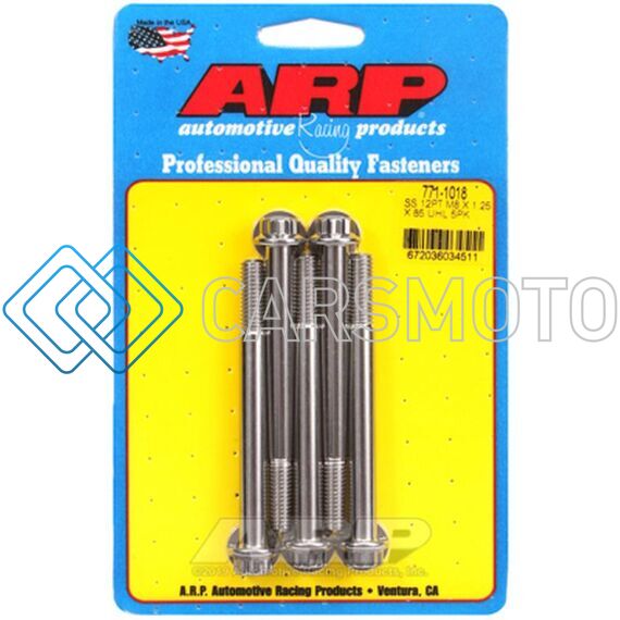 ARP 771-1018 M8 X 1.25 85MM STAINLESS STEEL 12PT BOLTS (5/PKG)