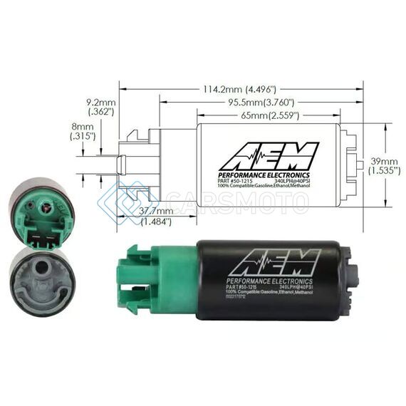 AEM 50-1215 340LPH 65MM FUEL PUMP KIT W/ MOUNTING HOOKS - ETHANOL COMPATIBLE
