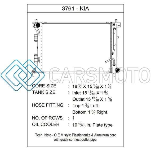 CSF 3761 14-16 KIA FORTE KOUP 1.6L OEM PLASTIC RADIATOR