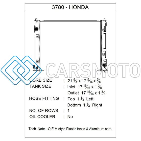 CSF 3780 16-20 HONDA CIVIC 2.0L OEM PLASTIC RADIATOR
