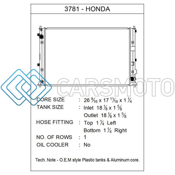 CSF 3781 16-20 HONDA CIVIC 1.5L TURBO OEM PLASTIC RADIATOR