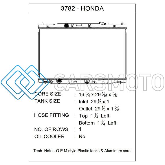 CSF 3782 12-16 HONDA CR-V 2.4L OEM PLASTIC RADIATOR