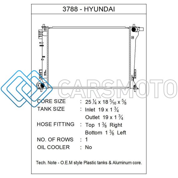 CSF 3788 16-20 HYUNDAI TUCSON 2.0L OEM PLASTIC RADIATOR