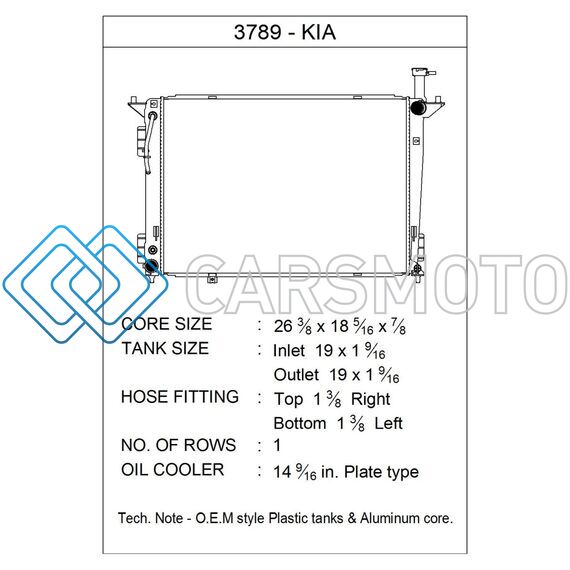 CSF 3789 15-20 KIA SEDONA 3.3L OEM PLASTIC RADIATOR