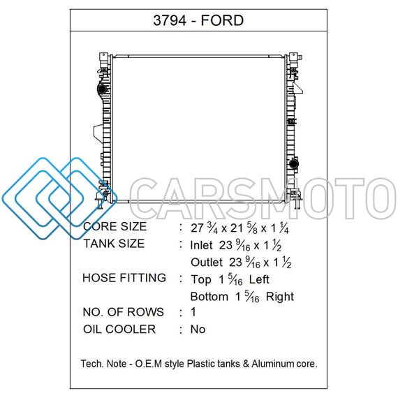 CSF 3794 16-18 LINCOLN MKX 3.7L OEM PLASTIC RADIATOR