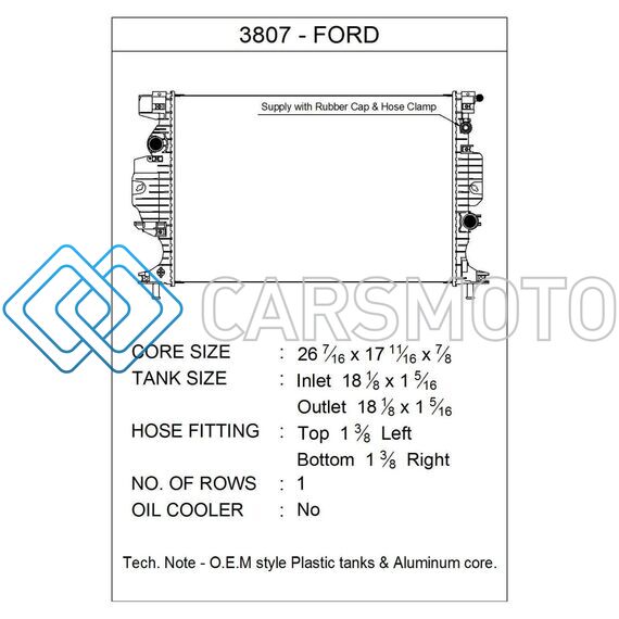 CSF 3807 14-16 FORD FUSION 1.5L OEM PLASTIC RADIATOR