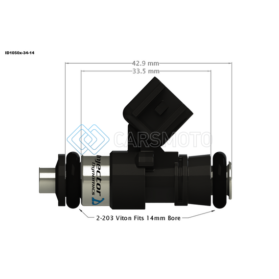 INJECTOR DYNAMICS 1050.34.14.14.4 ID1050X FUEL INJECTORS 34MM LENGTH 14MM TOP O-RING 14MM LOWER O-RING (SET OF 4)
