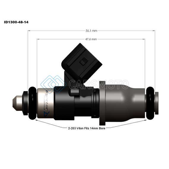 INJECTOR DYNAMICS 1300.48.14.14B.6 ID1300X INJECTORS - 48MM LENGTH - 14MM GREY TOP - 14MM LOWER O-RING - SET OF 6