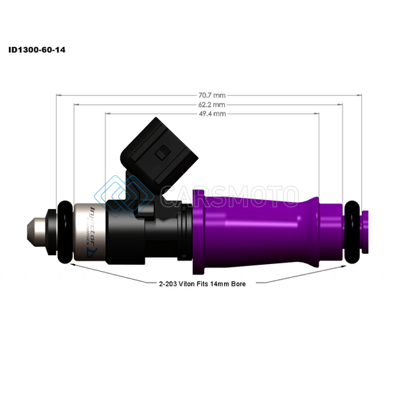 INJECTOR DYNAMICS 1300.60.14.14B.6 ID1300X INJECTORS AUDI/VW VR6 (12 VALVE) 14MM GREY TOP / SILVER BOTTOM - SET OF 6